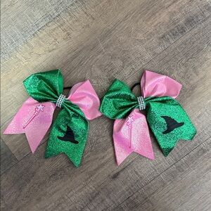 Wicked Green and Pink Glitter Hair Bows